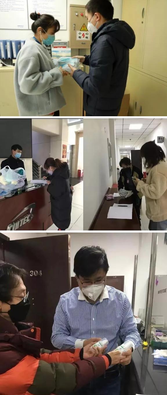 發(fā)放防護(hù)物資：口罩、手套、消毒液、洗手液